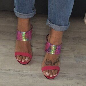 Wild Rose Fuchsia Pink Snakeskin Open Toe Heel Size 8
